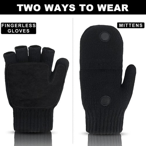 EvridWear Winter Convertible Fingerless Gloves, Wool Mittens Warm, Unisex Style - Picture 45 of 50