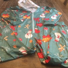 Hooded Christmas Pajamas One Piece Green Size XL