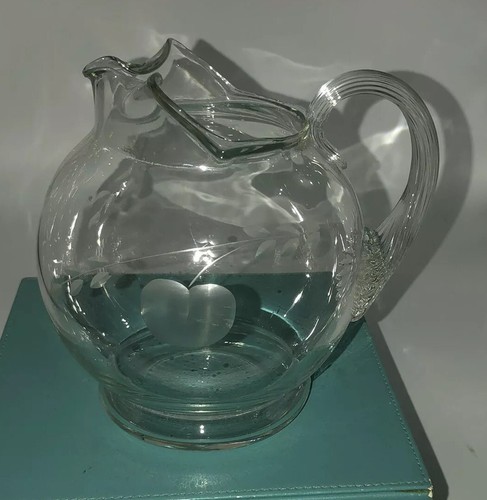 Vintage 6 Inch Ball Glass Pitcher Etched Cherries Fun - Picture 6 of 13