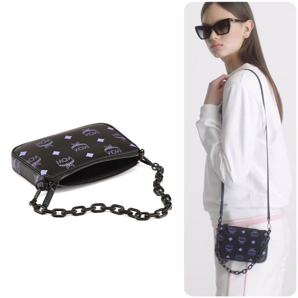 NWT! MCM Dahlia Purple Mini Color Splash Logo Leather Shoulder Bag