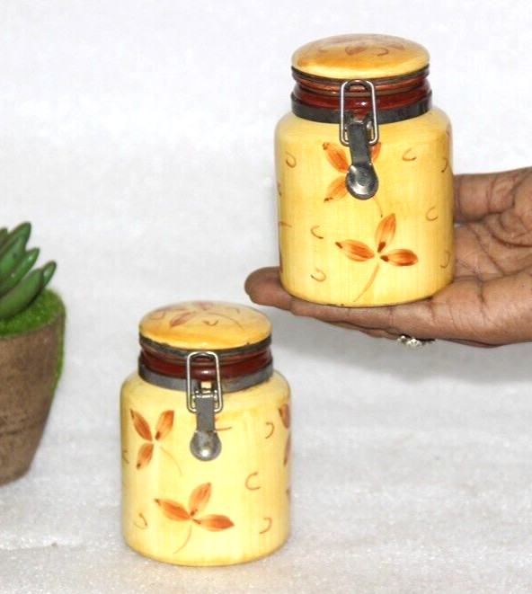 Antiguo Bote Cerámica Galletas, Encurtidos Olla Artesanal Floral Pintado Viejo