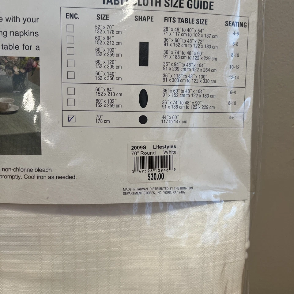 Living Quarters Fabric Tablecloth Lifestyles Size 70" Round White Embroidered - Image 4 of 4