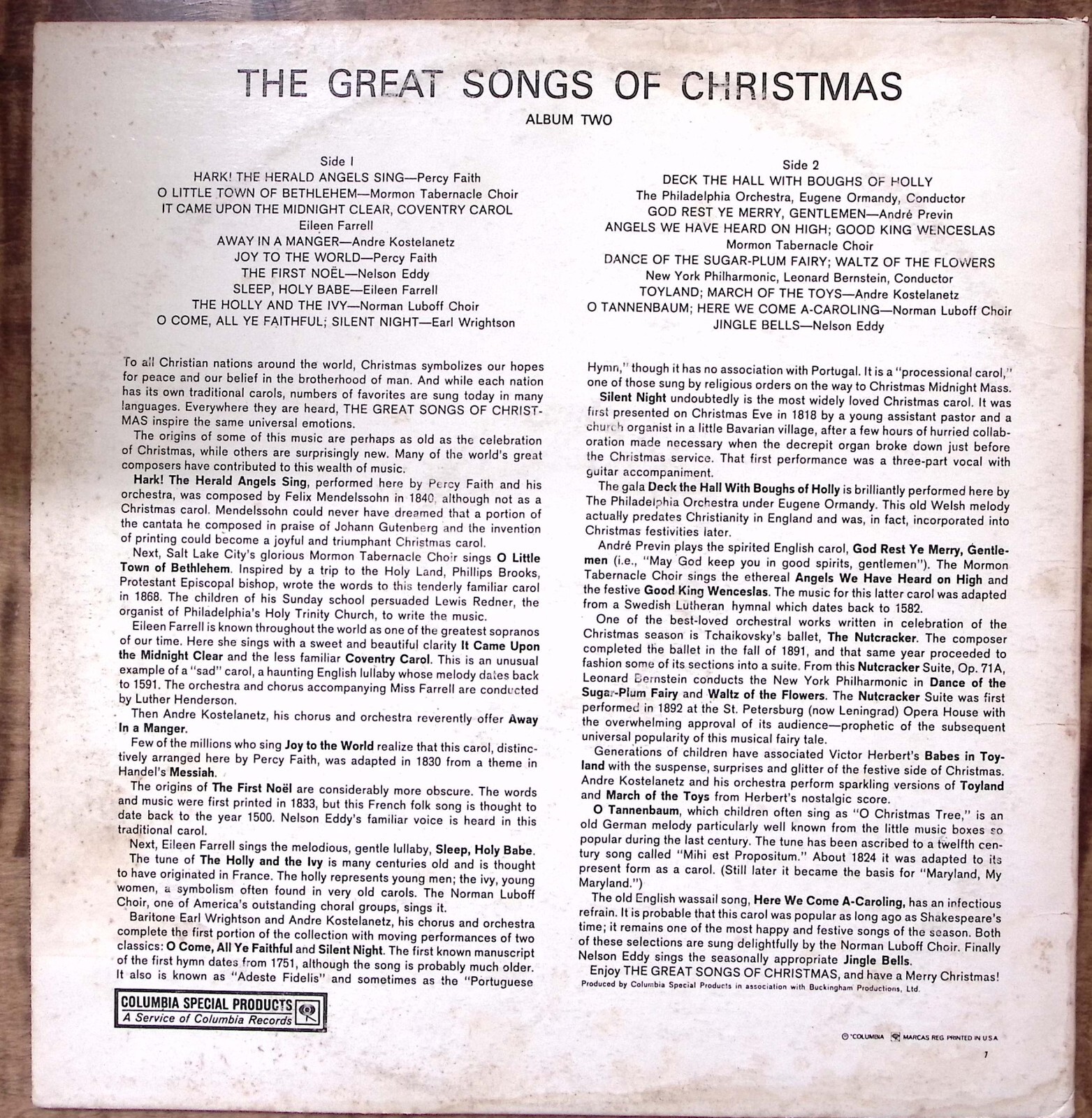 VARIOUS ARTISTS THE GREAT SONGS OF CHRISTMAS COLUMBIA RECORDS VINYL LP 198-12 thumbnail 2