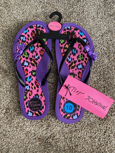 Betsey Johnson Flip Flops Sz Large 9-10 Women's Purple Leopard for sale online | eBay