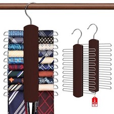 2 Pack Tie Rack for Closet,Wooden Necktie Organizer Storage Tie/Belt Hanger