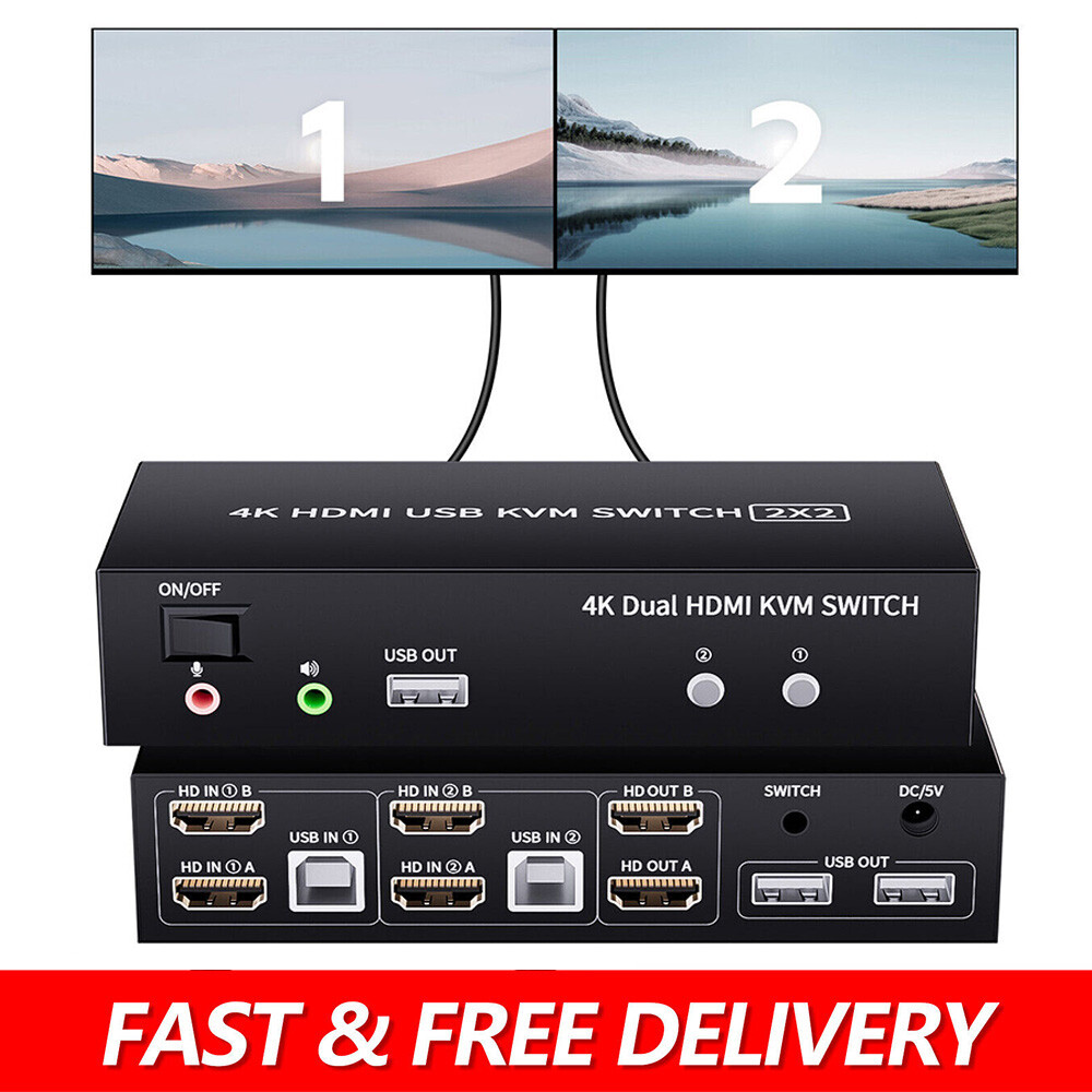 HDMI KVM Switch Dual Monitor 4K@60Hz 2X2 USB KVM Switcher Keyboard