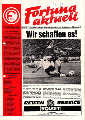 05.11.74 EC Fortuna Düsseldorf - Raba ETO Györ Ungarn DFB Deutschland.