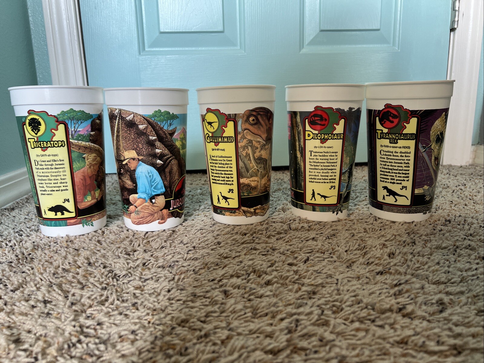 Vintage McDonald’s Jurassic Park Movie Plastic Cups 1993 Set Of 5 ORIGINAL OWNER