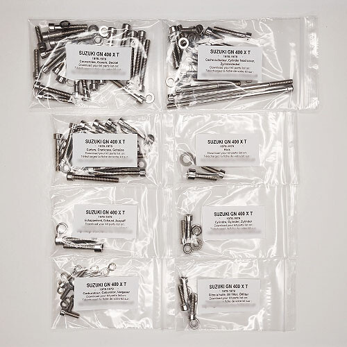 Kit vis inox Suzuki GN 400 (1980-1982) pour carter moteur complet