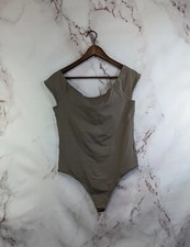 Everlane Bodysuit Women Large Brown Thong Off The Shoulder Supima Cotton Mocha
