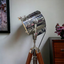 67-Inch Nautical Tripod Floor Lamp Handmade Chrome & Wood Stand Floor Light