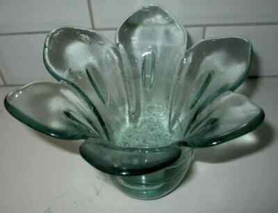 Recycled Glass Hand Blown Celery Color Tulip Shaped Multi Use Vase Bowl Dish