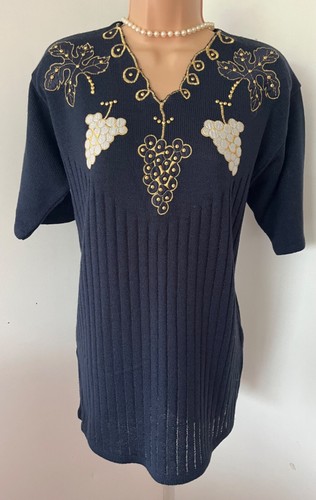 Size 18 40” Stephen Y blue/gold  grapevine embellished side splits jumper - Picture 1 of 10