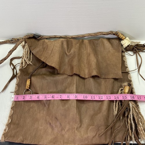 Handmade Brown Leather Messenger Bag Purse Braided Accents Beaded Fringe Boho - Picture 15 of 16