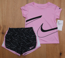Nike Girl 2 Piece T-Shirt  Shorts Set Pink, Black, Gray  White DRI-FIT Size 4