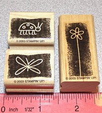 Ladybug 3pc Stamps Butterfly Long Stem Flower by Stampin Up Stipple Celebrations