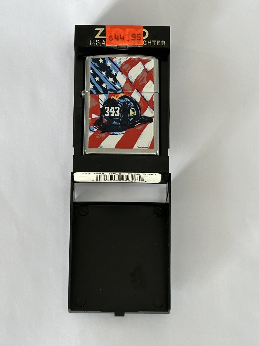Zippo Paul Walsh 343 Firemans Hat Flag 911 Tribute Lighter New In