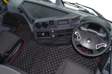 TRUCK ECO LEATHER FLOOR MATS SET-BLACK/RED  FIT RENAULT T RANGE - FLAT FLOOR