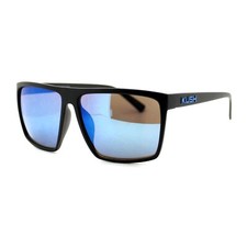 KUSH Sunglasses Matte Black Square Frame Blue Mirror Lens Unisex UV400 Blue