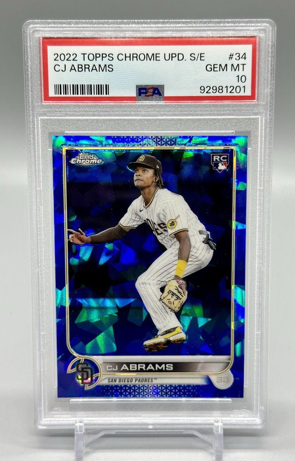 2022 Topps Chrome Sapphire Update CJ ABRAMS #34 PSA 10 Padres Nationals Rookie