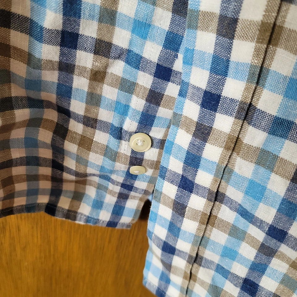 Camisa de vestir thomas rosa azul lino a cuadros talla grande Foto 3 de 4