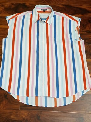 Madison Womens Multicolor Striped Button Sleeveless Blouse Top Size XL