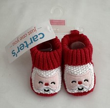 Carter's Newborn Baby Santa Face Red Christmas Knitted Cable Bootie Slippers