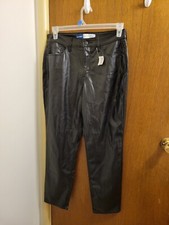 Old Navy 10 OG Straight Black Pleather Pants High Rise Stretch Possible Flaws