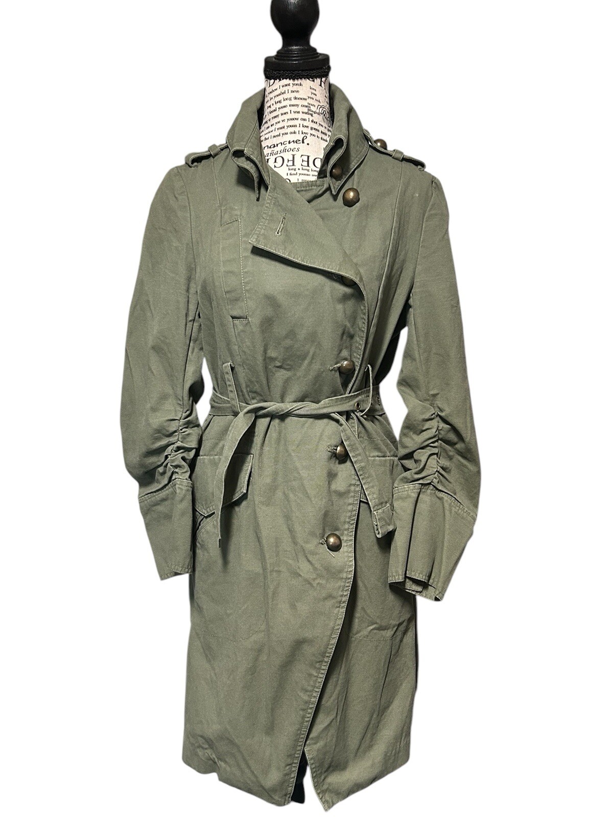 Kut from the Kloth Army Green Peacoat Trench Jacket Women's Medium City Twee