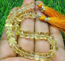 AAA Natural Yellow Citrine Faceted Rondelle 7-8mm Gemstone Beads 8 Inch Long