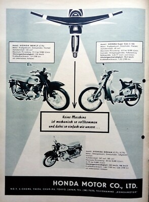 Honda Super Cub C 100 C-92 Benly Dream 250 originale Werbung aus 1959 laminiert