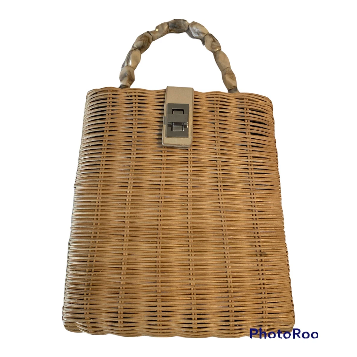 Authentic Smir Nasli Natural Wicker Rattan Handbag Purse with Beaded Handle NWOT