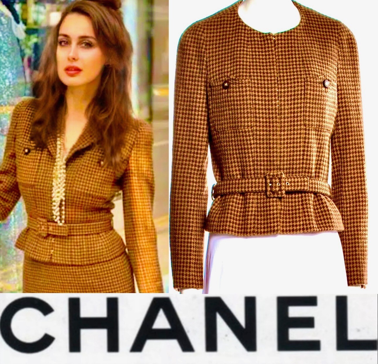 Chanel Vintage 1996 Brown Tweed Jacket 38 40 42 6 8 10 Coat Top Black Belt L M thumbnail 19