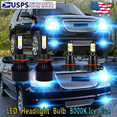 For 2007-2013 GMC Yukon Denali 4x 8000K LED Headlight & Fog Light Bulbs Kit C9L
