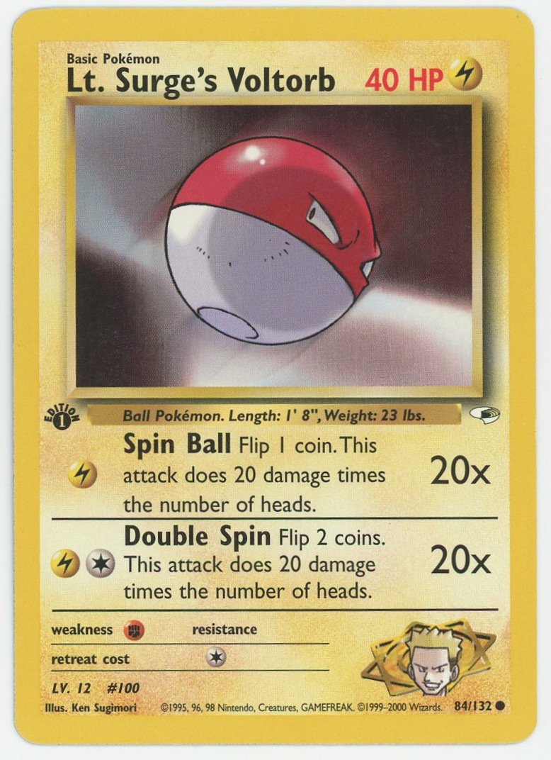 Lt. Surge's Voltorb 84/132 1st Edition Common Gym Heroes Pokemon Card 2000 WOTC