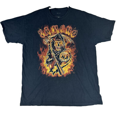 Sons Of Anarchy T-Shirt Skull Reaper Fire Flames SAMCRO SOA Black Tee Size XL