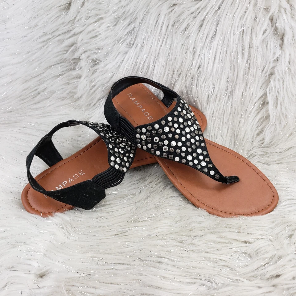 Sandálias tanga feminina RAMPAGE Prince preta com alça no tornozelo tamanho 11 M - Imagem 4 de 4