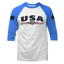 USA  US Flag American Pride Patriot Patriotic 3/4 Sleeve Raglan 