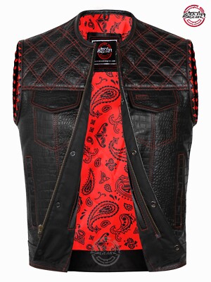 BlackTop® Crocodile Emboss Leather Vest Red Diamond