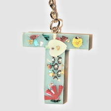 Keychain Letter T Blue Sequins