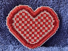 Checkered Heart, Cross Stitch Refrigerator Magnet, Made in the USA