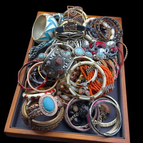 4 lb Vintage Deco Retro Silver Plated Scrap 78 PC Costume Bracelet Jewelry Lot