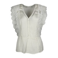 Sandro Damen Bluse Ecru Bestickt Satin Viskose Gr. 2 M Fr 38 E11699E