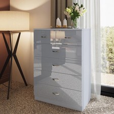 Grey Gloss 6 Drawer Chest of Drawers Tall Modern Bedroom Furniture Deep Design