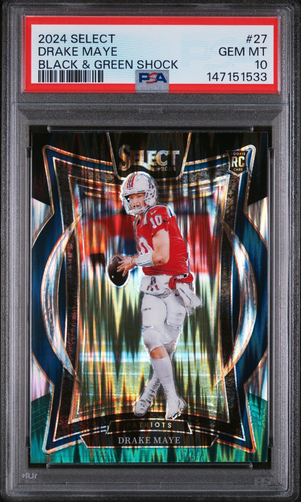 2024 Select Drake Maye Black & Green Shock Prizm #27 PSA 10 RC Rookie Patriots