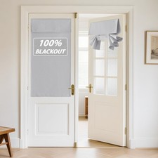 RYB HOME 100 Blackout Linen French Door Curtain Panel W26xL40 Light Grey