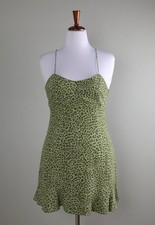 ZARA Mini Abito Slip Verde Leopardato Stampa Ghepardo Smocked Taglia Large Nuovo con etichette
