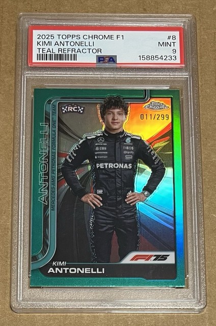 2025 Topps Chrome Formula 1 Kimi Antonelli Teal Refractor /299 Rookie RC PSA 9