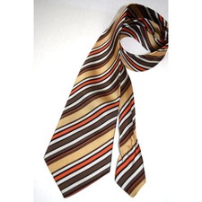 Neck Tie VTG 60s Acetate Tie Golden Tan Orange Brown Stripe 53" x 3.5"