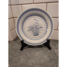 Len Ting Melamine Ware Plate Blue Floral Pattern NOS Made in Taiwan Set of 12